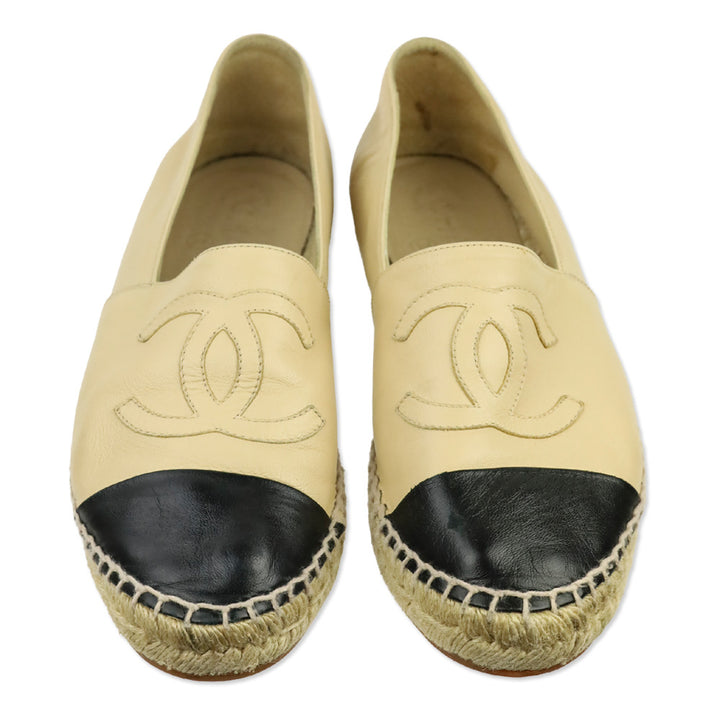Chanel Beige/Black Lambskin Leather Espadrilles