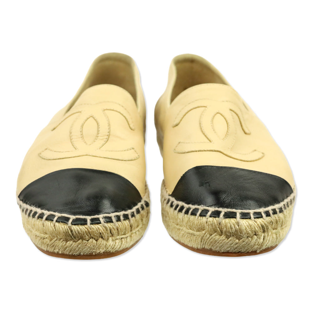 Chanel Beige/Black Lambskin Leather Espadrilles