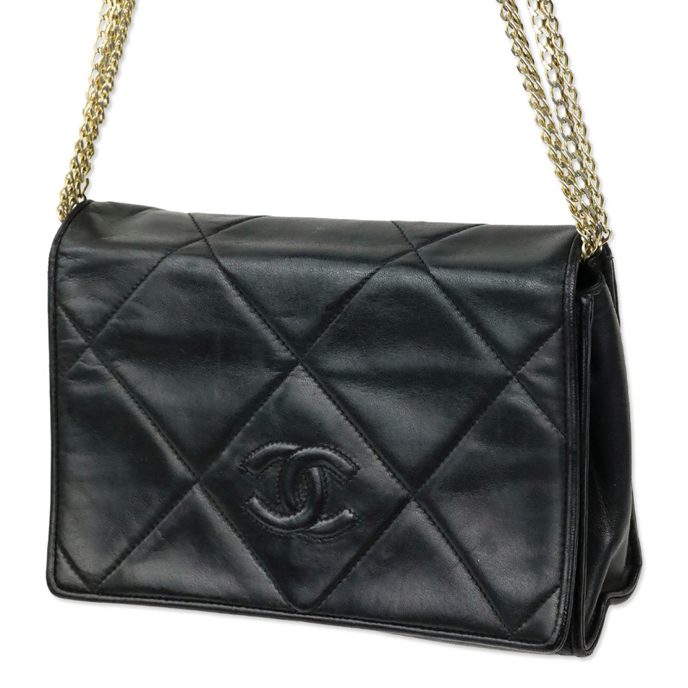 Chanel CC Matelasse Black Lambskin Leather Shoulder Bag