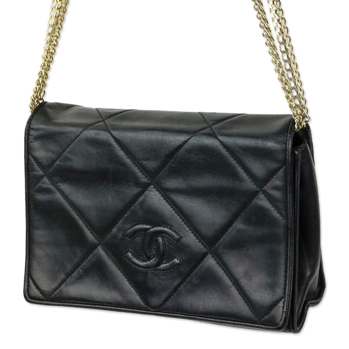 Chanel CC Matelasse Black Lambskin Leather Shoulder Bag