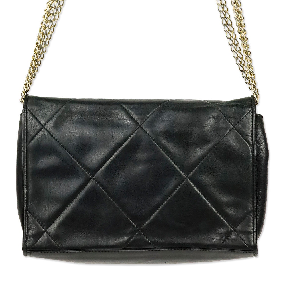 Chanel CC Matelasse Black Lambskin Leather Shoulder Bag