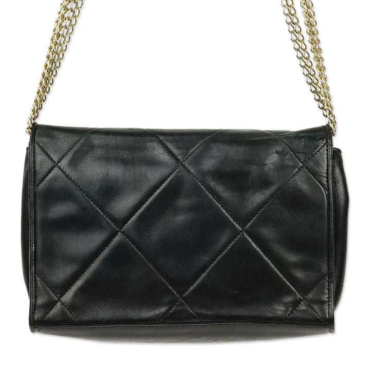 Chanel CC Matelasse Black Lambskin Leather Shoulder Bag