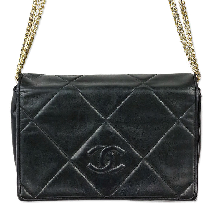 Chanel CC Matelasse Black Lambskin Leather Shoulder Bag