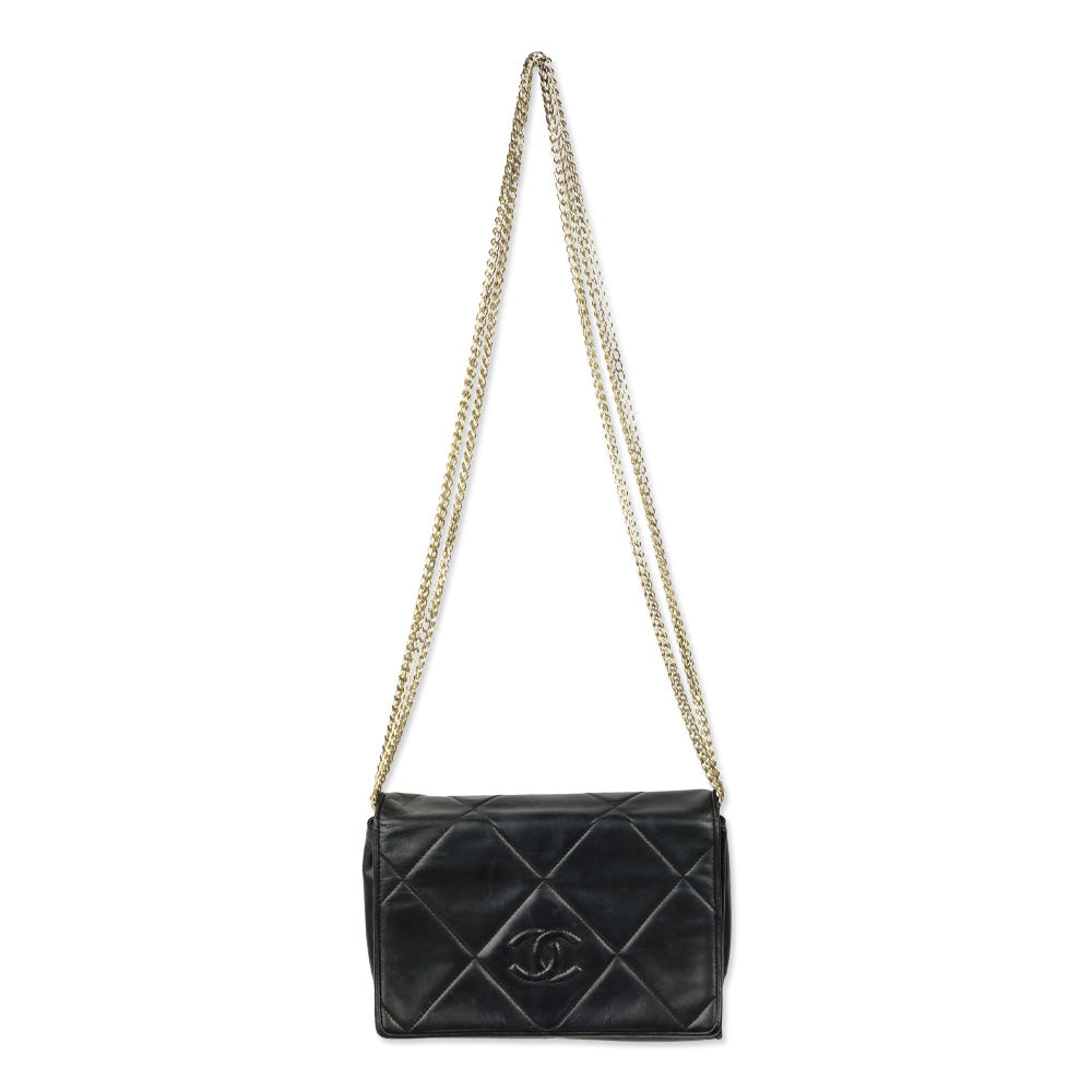Chanel CC Matelasse Black Lambskin Leather Shoulder Bag