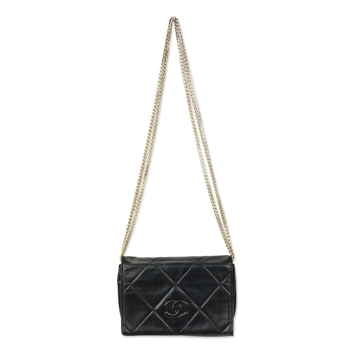Chanel CC Matelasse Black Lambskin Leather Shoulder Bag