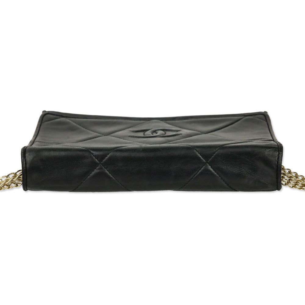 Chanel CC Matelasse Black Lambskin Leather Shoulder Bag