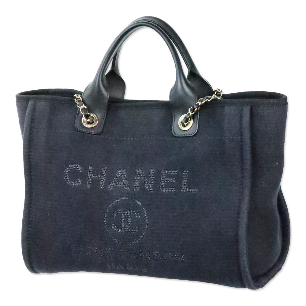 Chanel Black Canvas & Gold-Tone Metal Small Deauville Shopping Bag