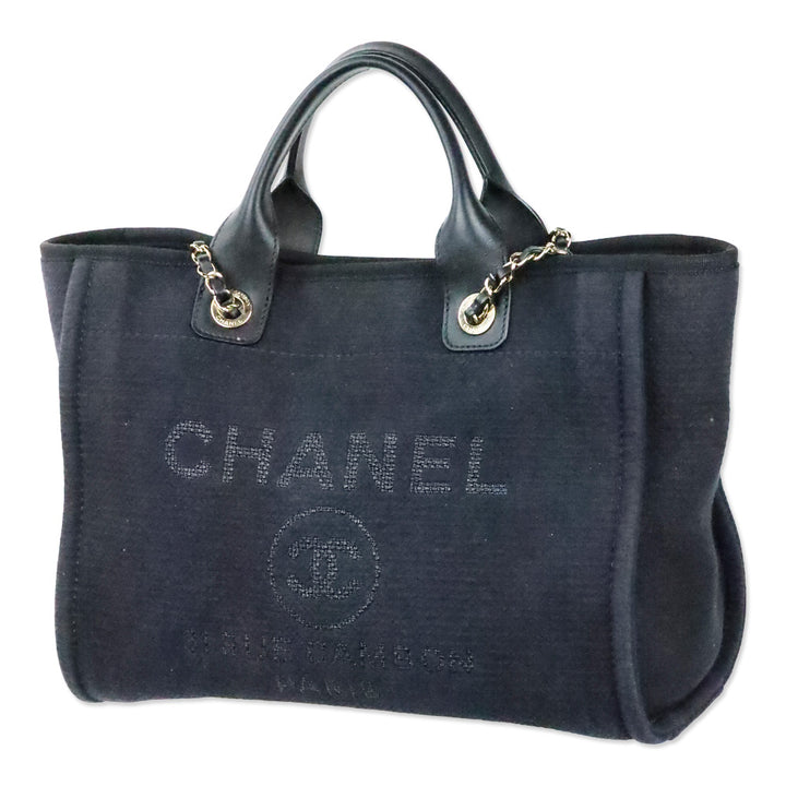 Chanel Black Canvas & Gold-Tone Metal Small Deauville Shopping Bag