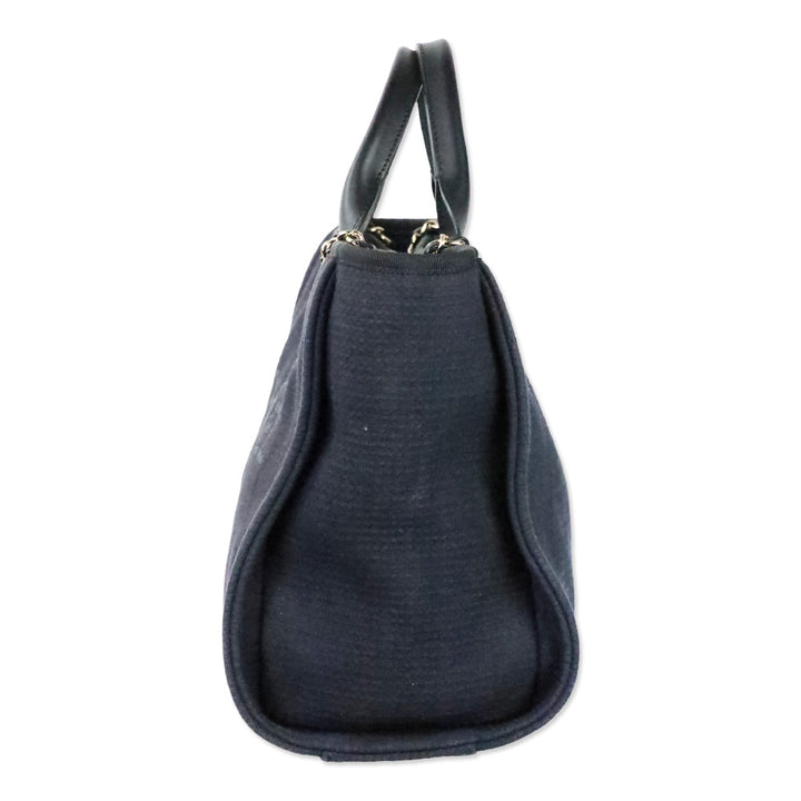 Chanel Black Canvas & Gold-Tone Metal Small Deauville Shopping Bag