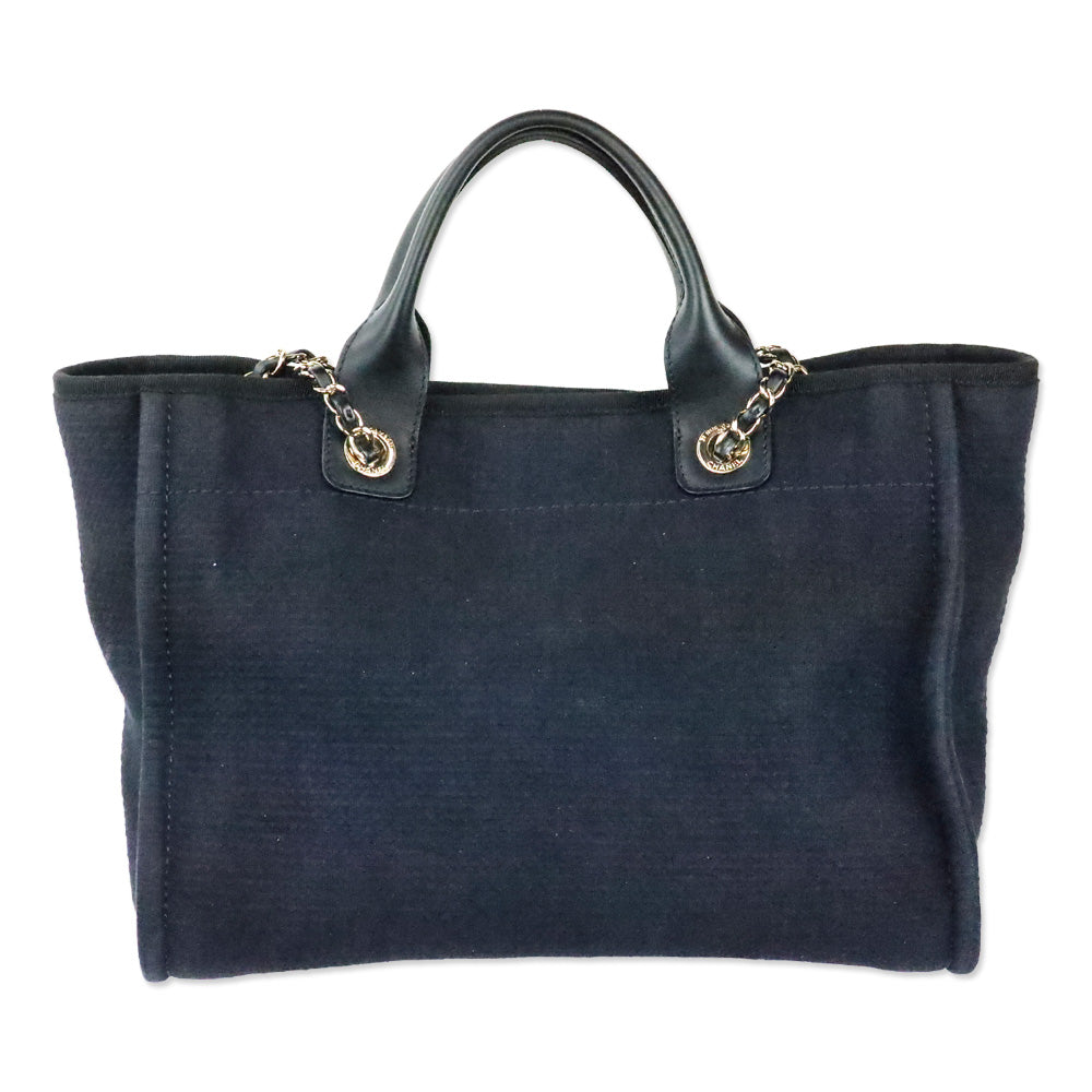 Chanel Black Canvas & Gold-Tone Metal Small Deauville Shopping Bag