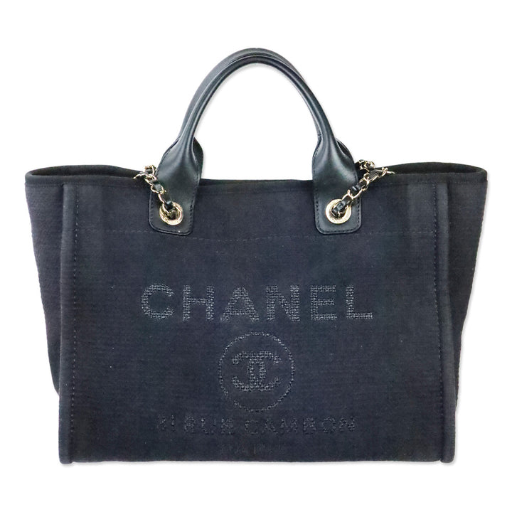 Chanel Black Canvas & Gold-Tone Metal Small Deauville Shopping Bag