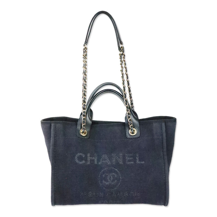 Chanel Black Canvas & Gold-Tone Metal Small Deauville Shopping Bag