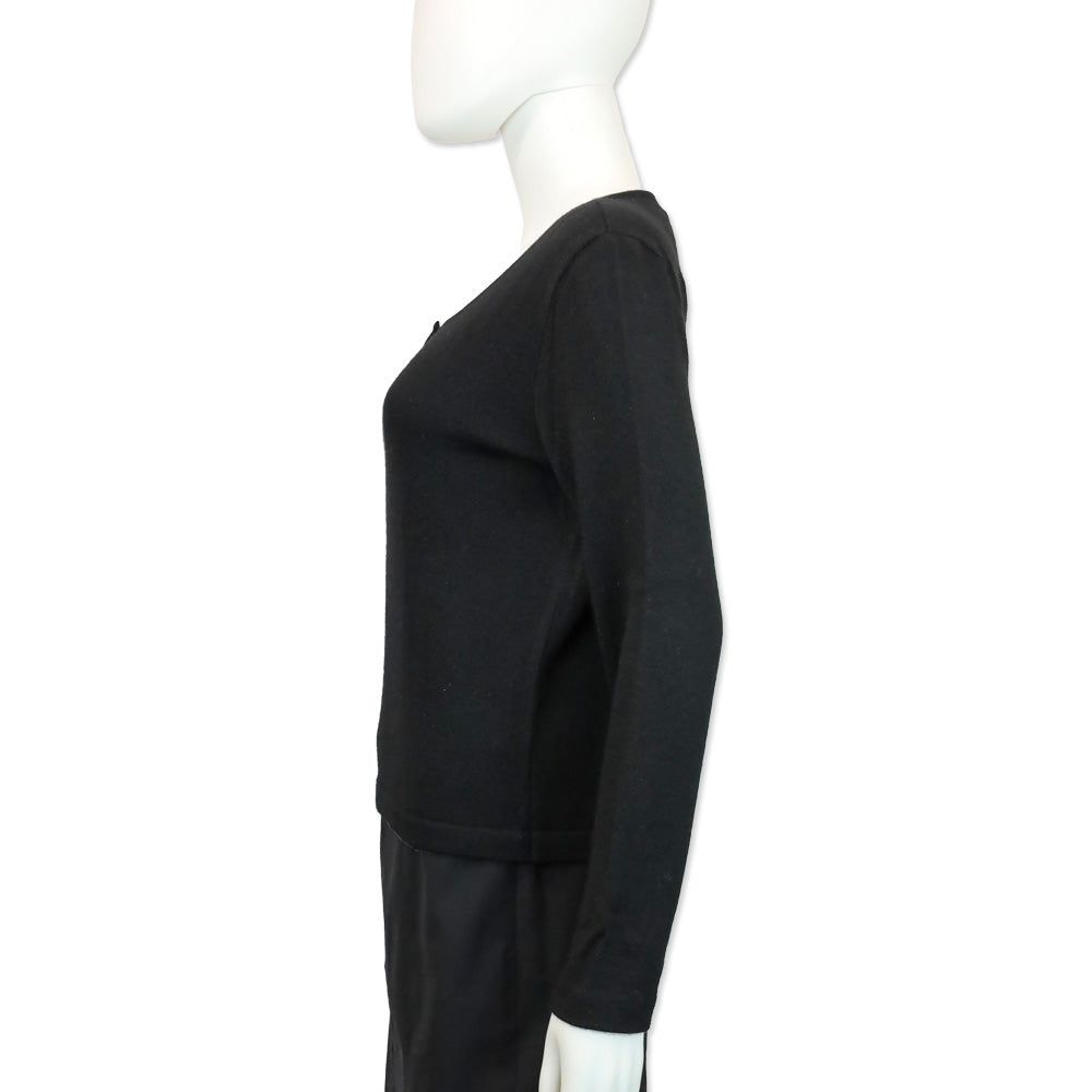 Chanel Black Cashmere Silk Knit Long Sleeve Henley Top
