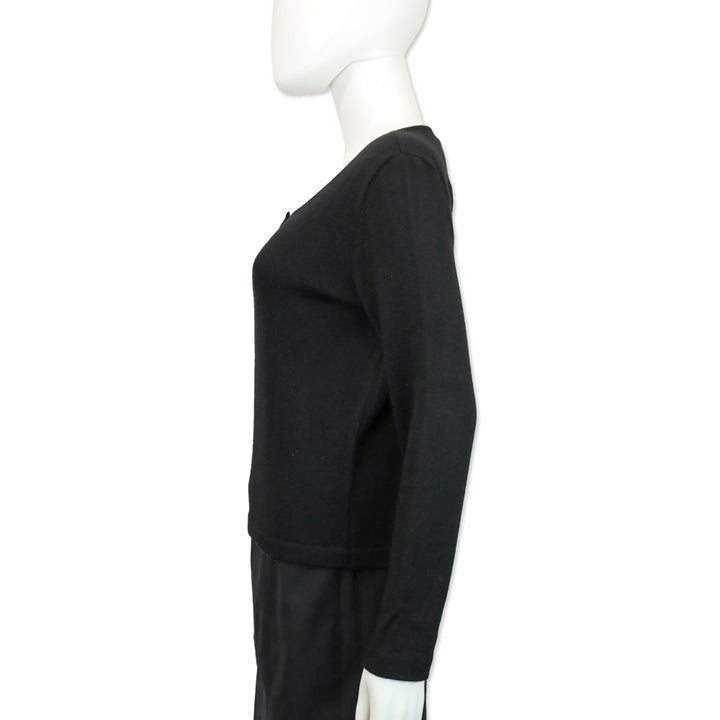 Chanel Black Cashmere Silk Knit Long Sleeve Henley Top