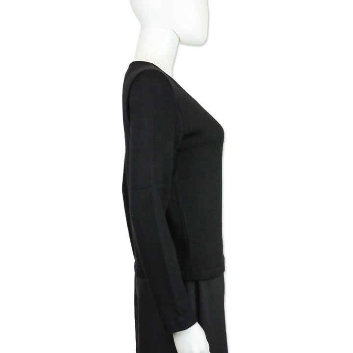 Chanel Black Cashmere Silk Knit Long Sleeve Henley Top