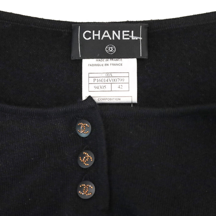 Chanel Black Cashmere Silk Knit Long Sleeve Henley Top