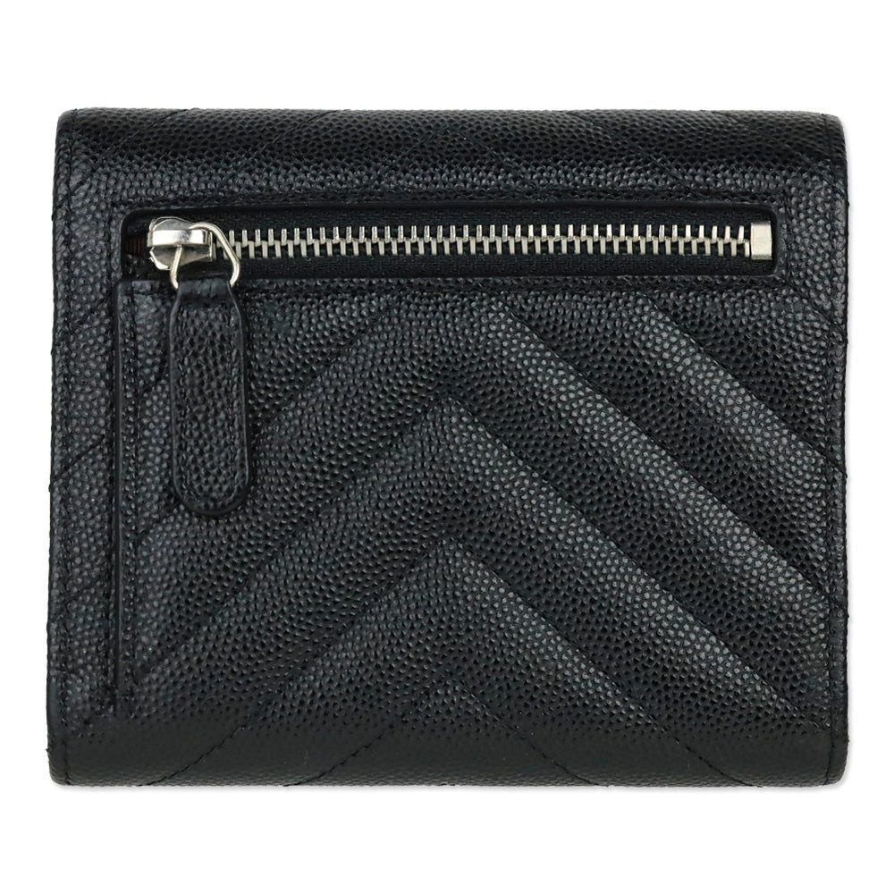 Chanel Black Caviar Chevron Quilted Leather Trifold Wallet