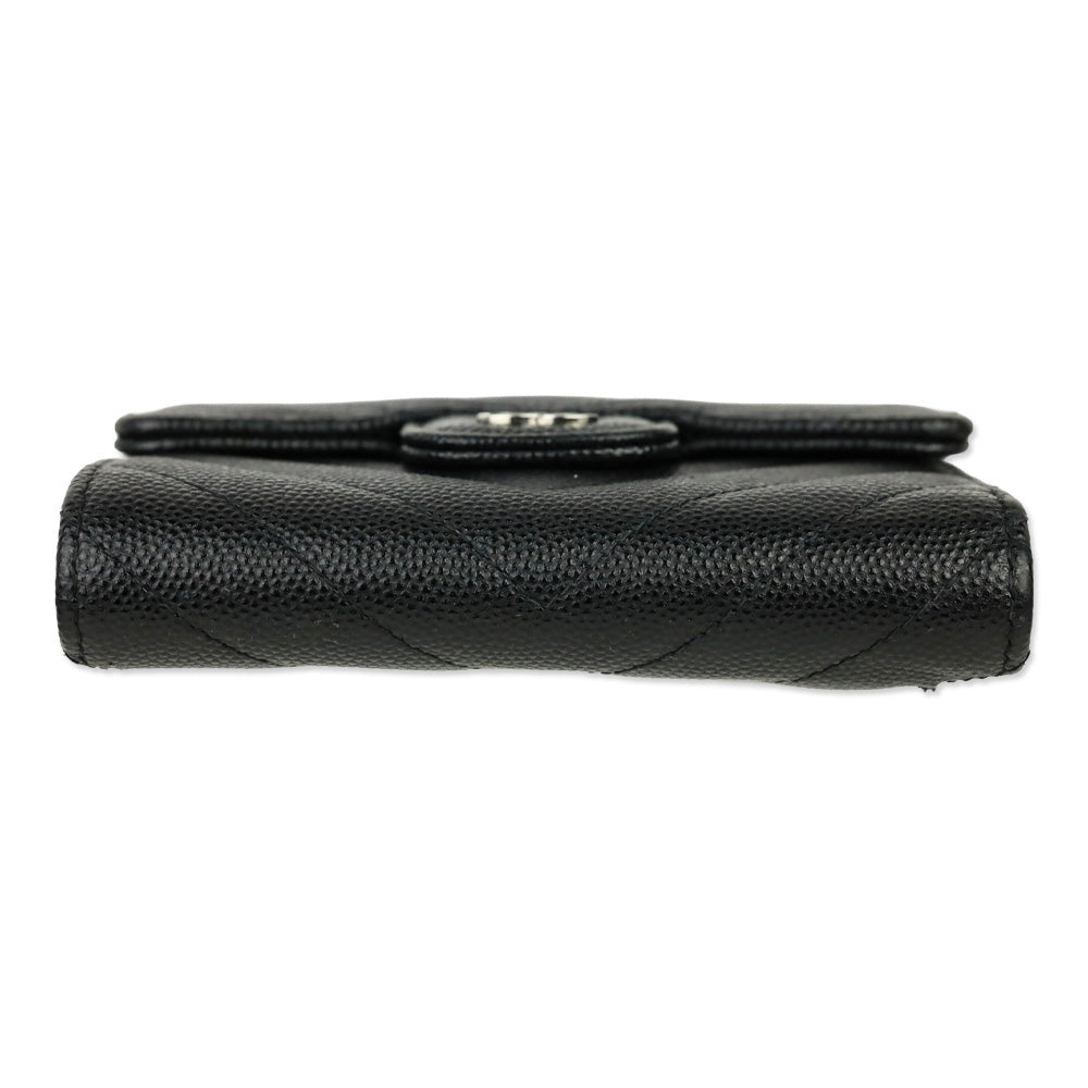 Chanel Black Caviar Chevron Quilted Leather Trifold Wallet