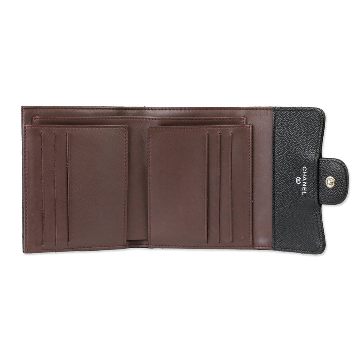 Chanel Black Caviar Chevron Quilted Leather Trifold Wallet