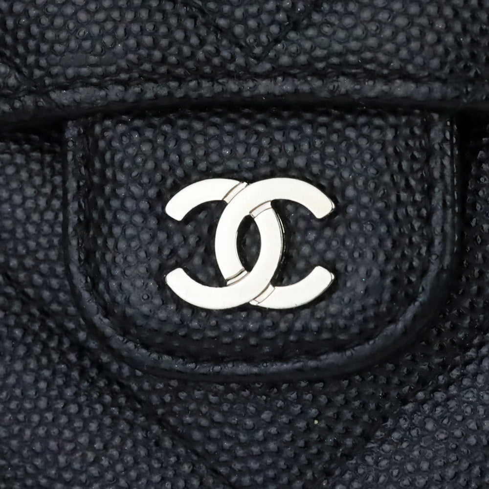 Chanel Black Caviar Chevron Quilted Leather Trifold Wallet