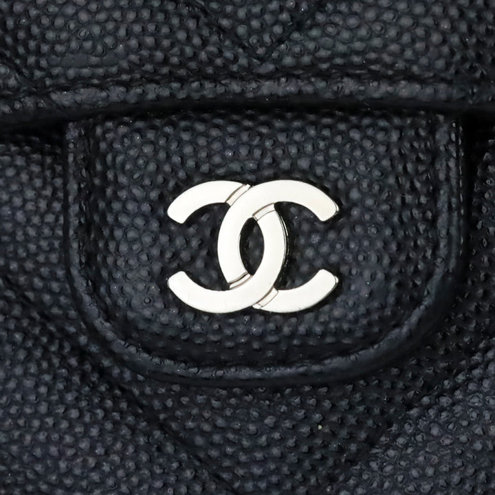 Chanel Black Caviar Chevron Quilted Leather Trifold Wallet