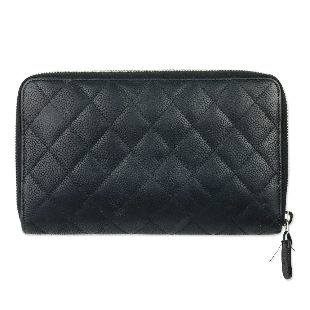 Chanel Black Caviar Quilted Zip Around Wallet