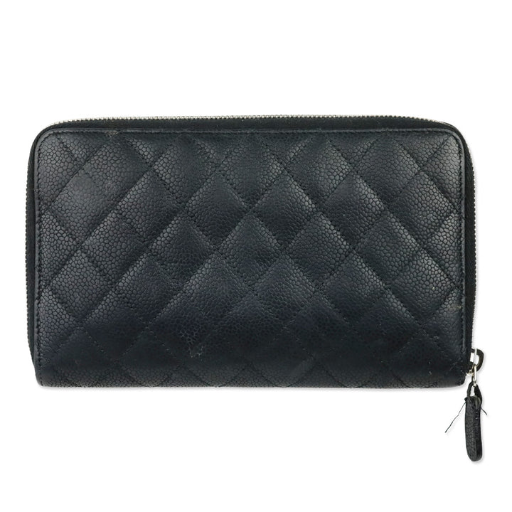 Chanel Black Caviar Quilted Zip Around Wallet