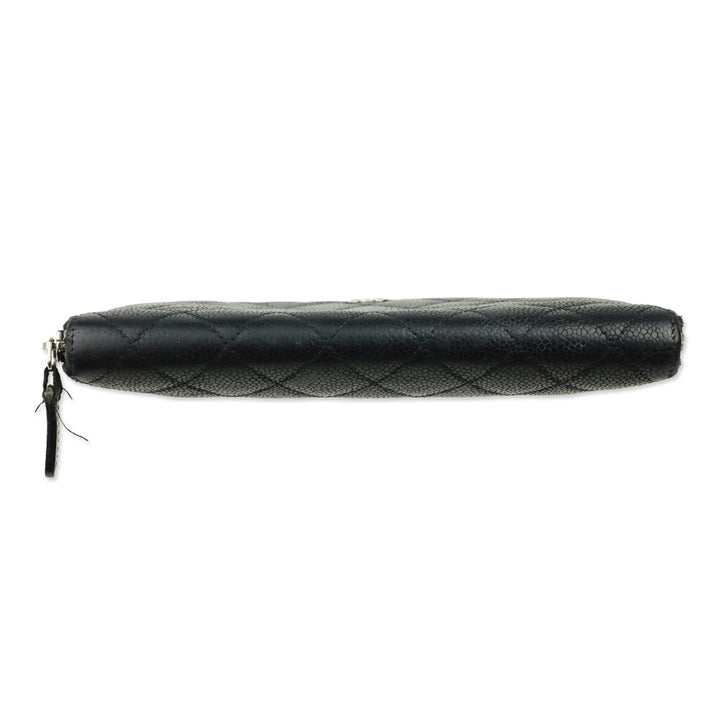 Chanel Black Caviar Quilted Zip Around Wallet