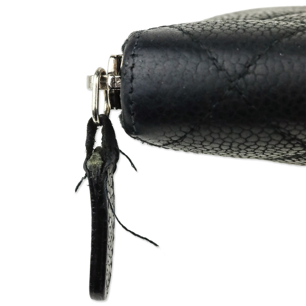 Chanel Black Caviar Quilted Zip Around Wallet