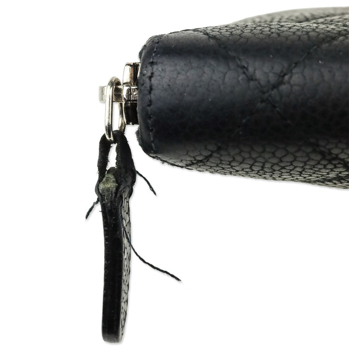 Chanel Black Caviar Quilted Zip Around Wallet
