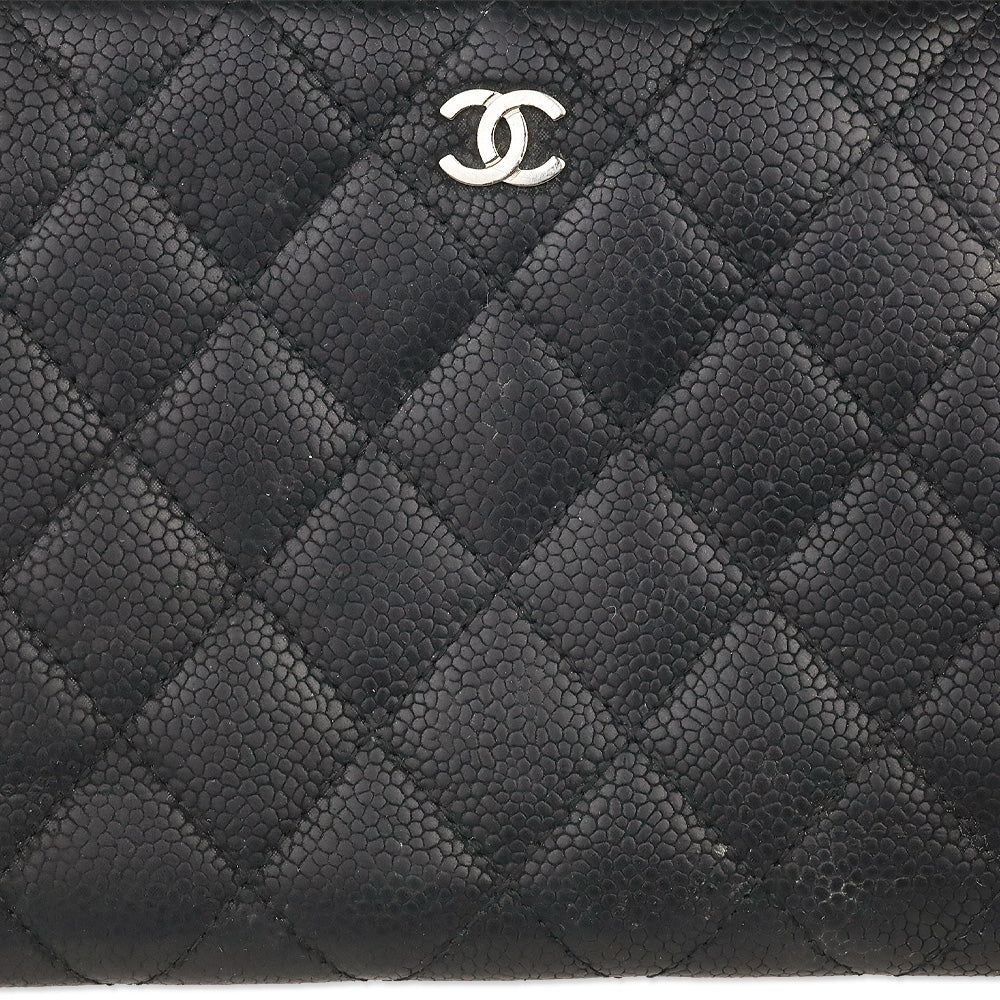 Chanel Black Caviar Quilted Zip Around Wallet