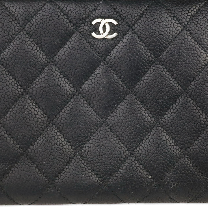 Chanel Black Caviar Quilted Zip Around Wallet