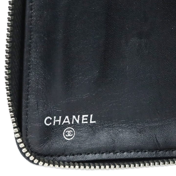 Chanel Black Caviar Quilted Zip Around Wallet