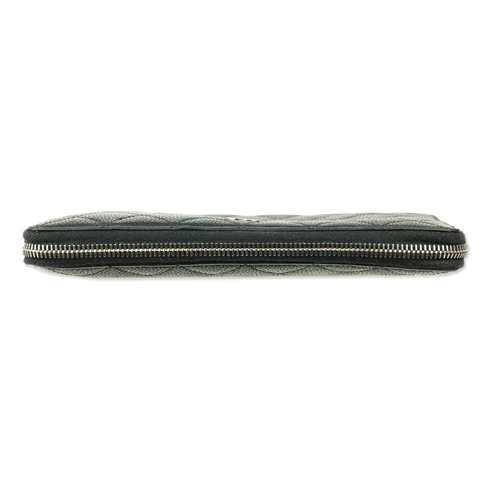 Chanel Black Caviar Quilted Zip Around Wallet