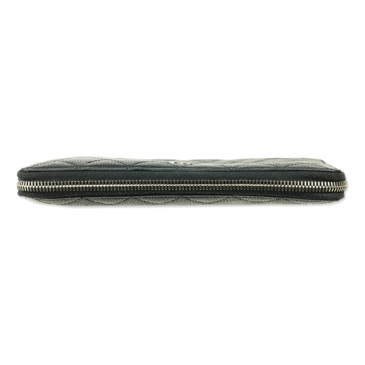 Chanel Black Caviar Quilted Zip Around Wallet
