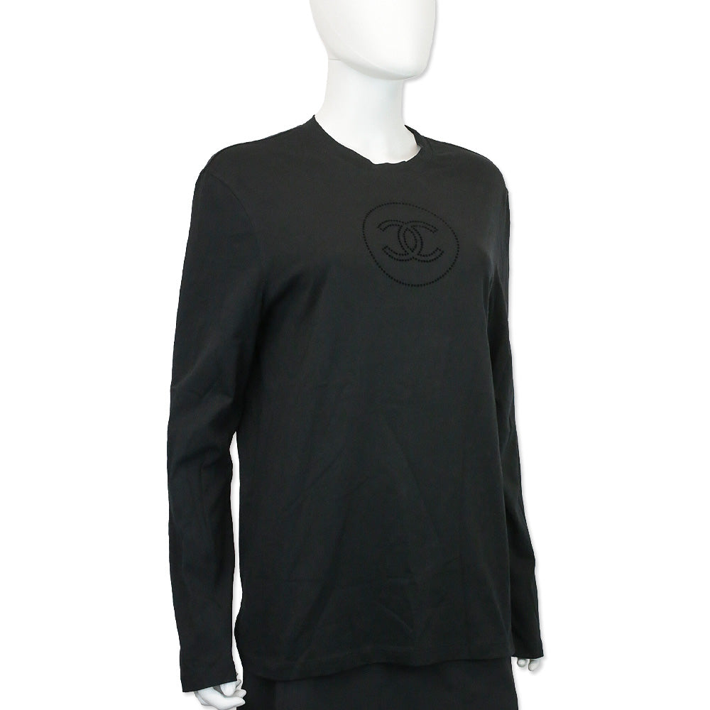 Chanel Black Cotton Velvet CC Logo L/S Shirt