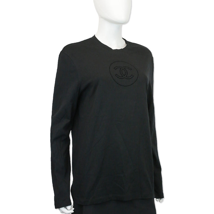 Chanel Black Cotton Velvet CC Logo L/S Shirt