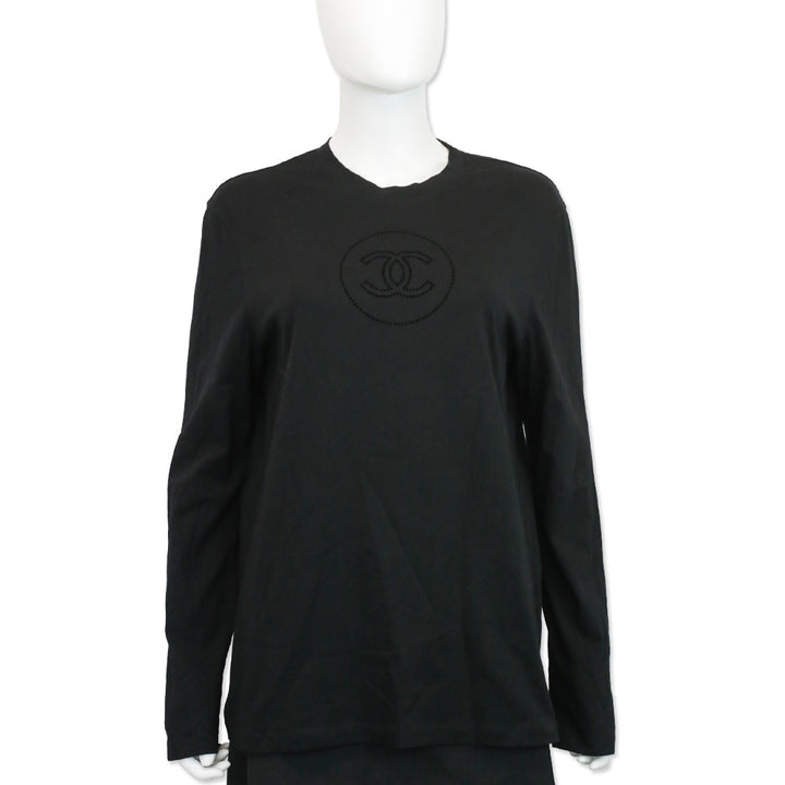 Chanel Black Cotton Velvet CC Logo L/S Shirt