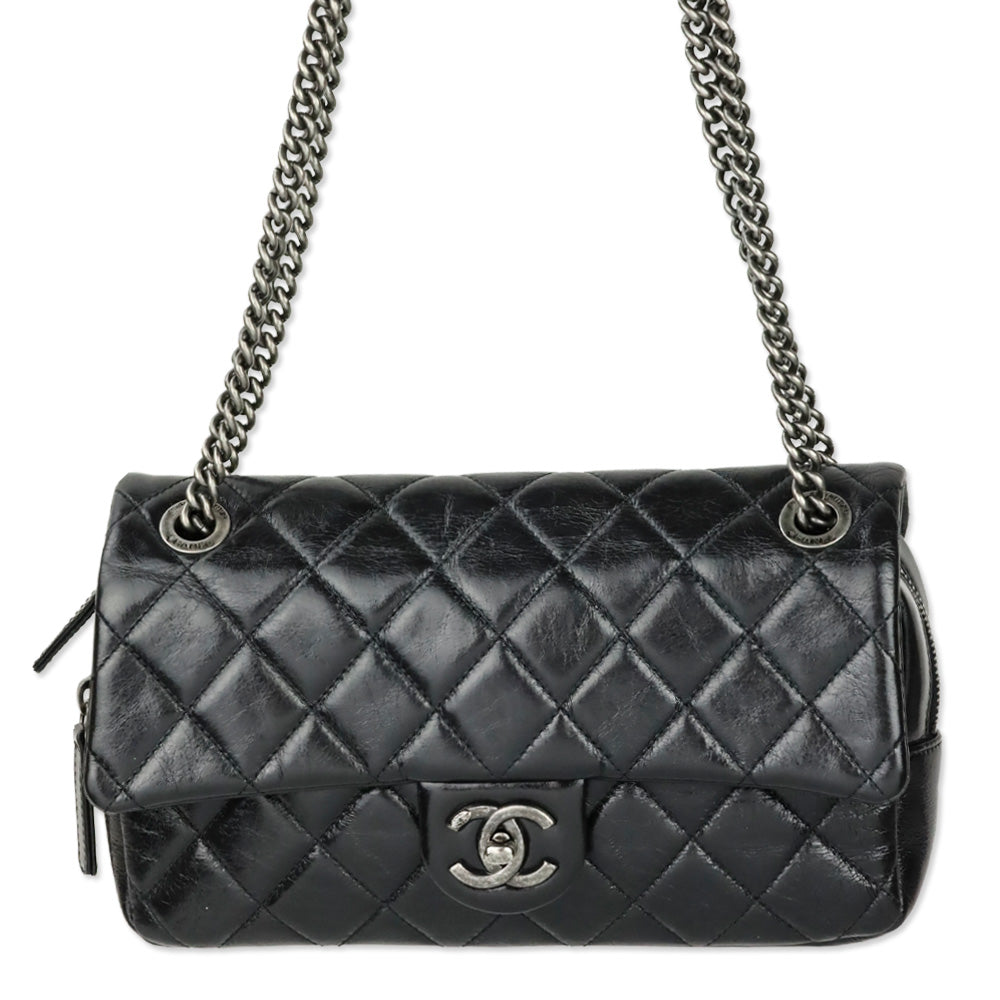 Chanel Black Glazed Calfskin Small Easy Flap Bag