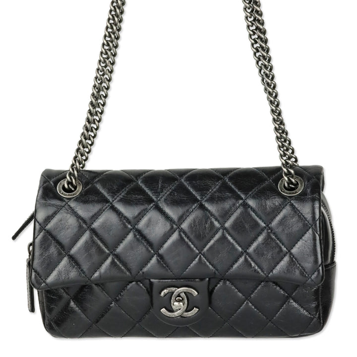 Chanel Black Glazed Calfskin Small Easy Flap Bag