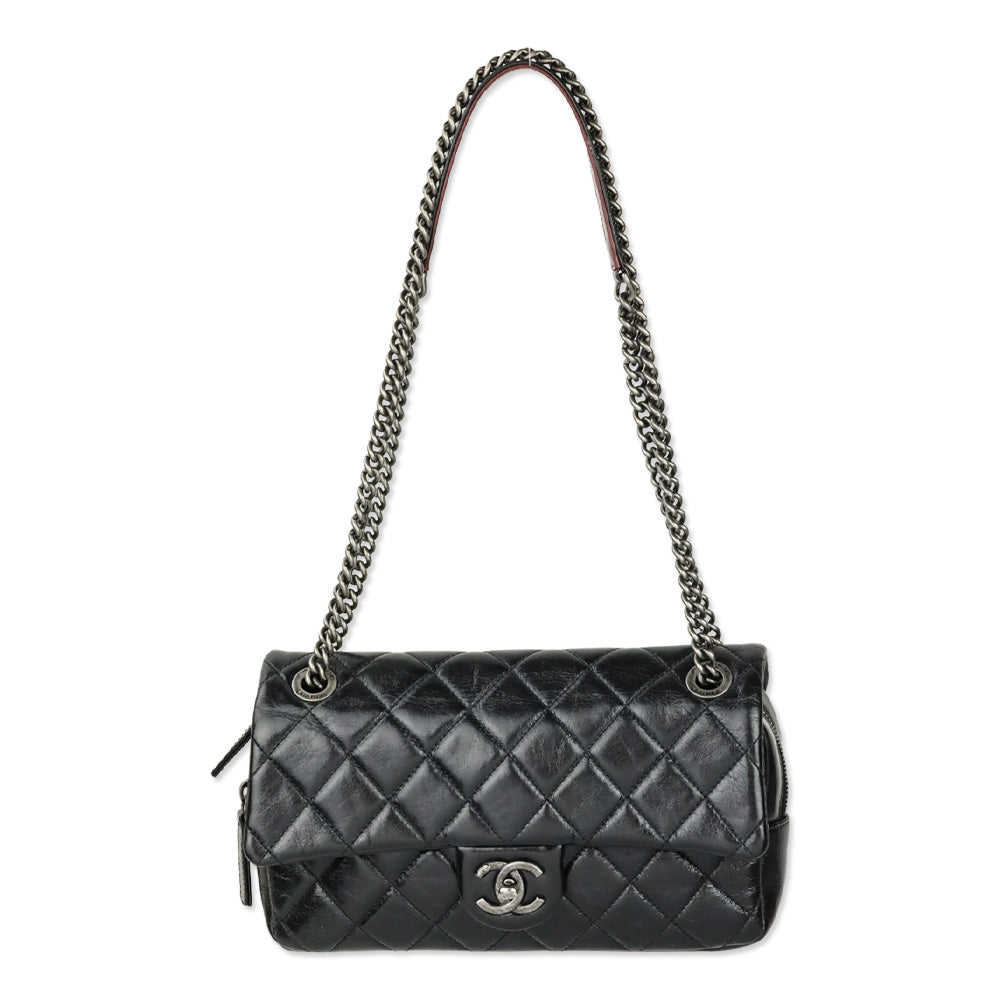 Chanel Black Glazed Calfskin Small Easy Flap Bag