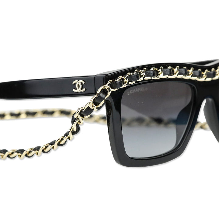 Chanel Black Gradient Lens Chain Square Sunglasses