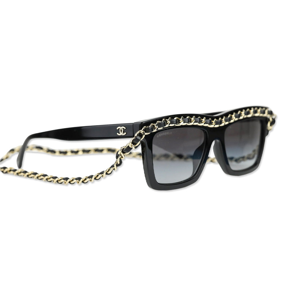 Chanel Black Gradient Lens Chain Square Sunglasses