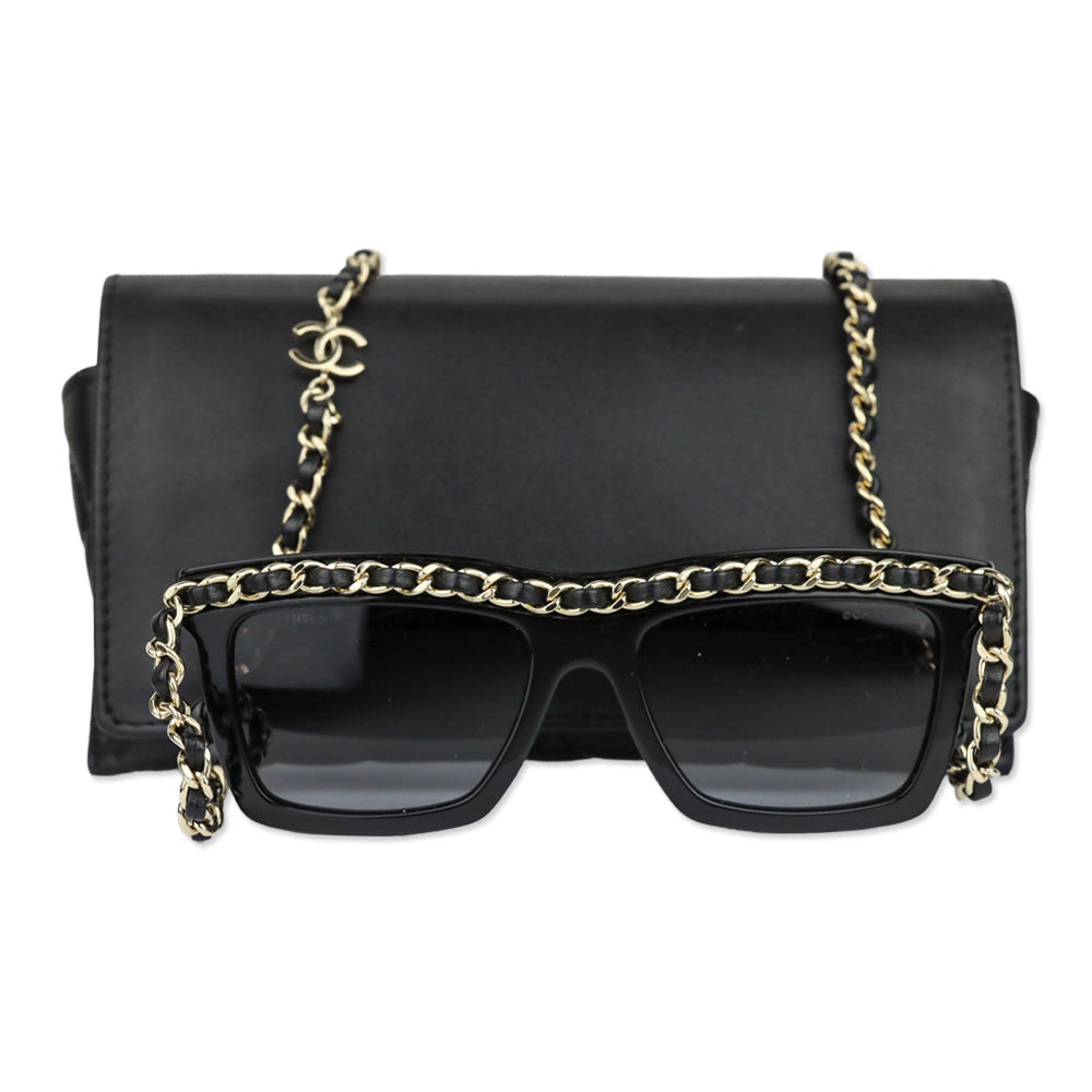 Chanel Black Gradient Lens Chain Square Sunglasses
