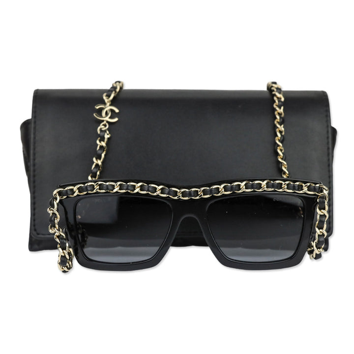 Chanel Black Gradient Lens Chain Square Sunglasses