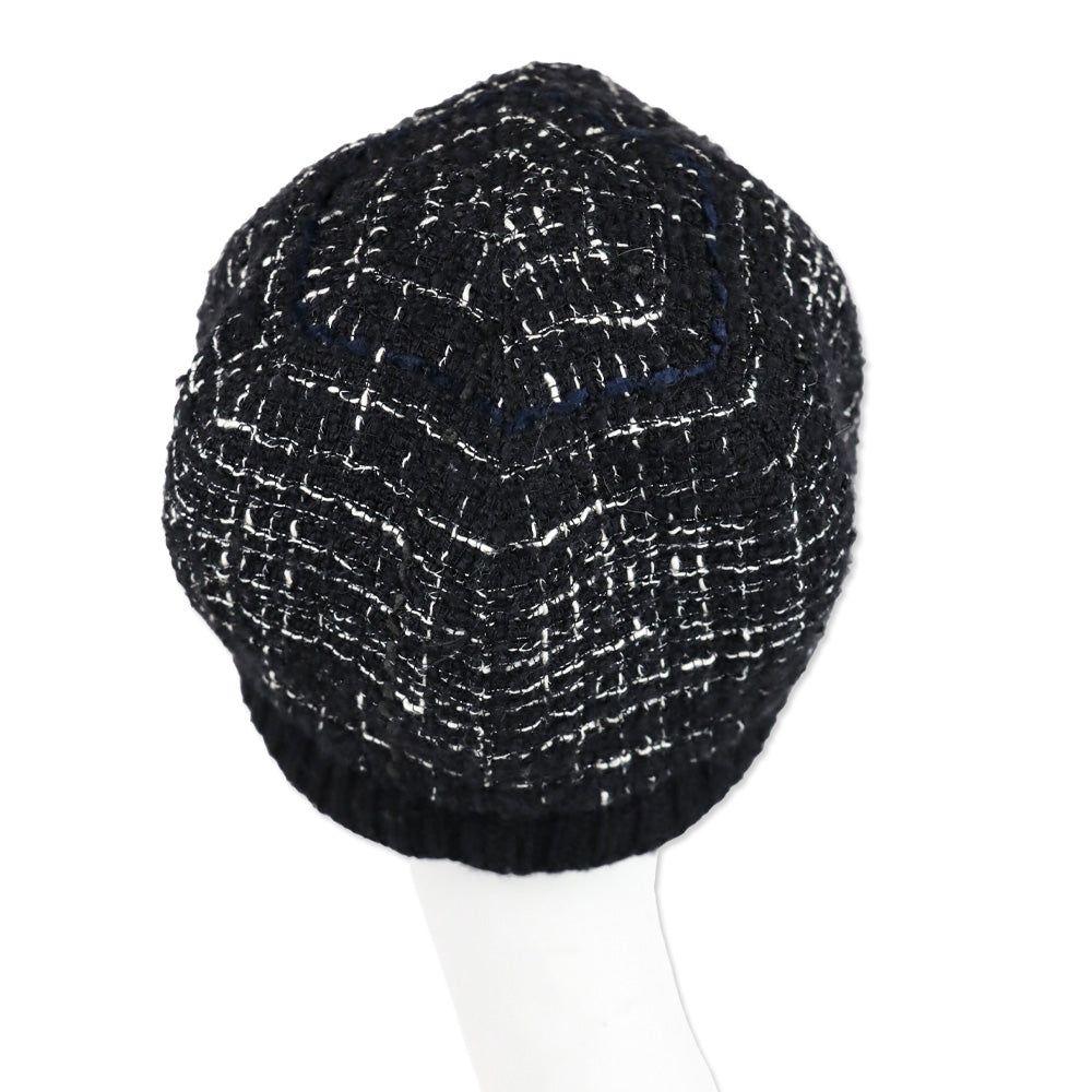 Chanel Black Knit Tweed Newsboy Cap