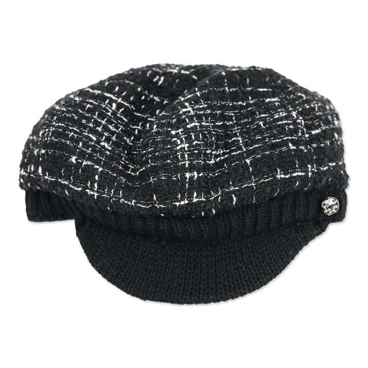 Chanel Black Knit Tweed Newsboy Cap