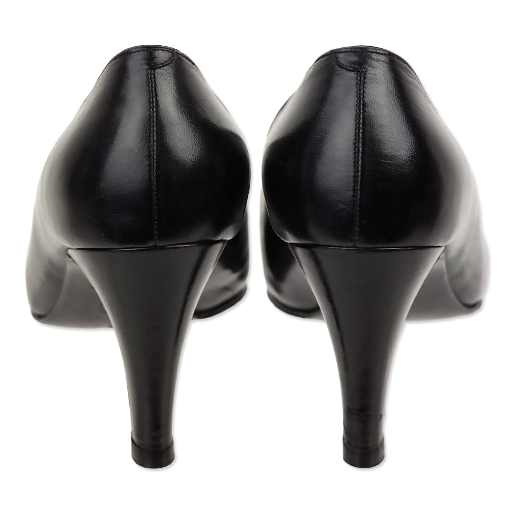 Chanel Black Lambskin Leather Glossy Cap Toe Pumps