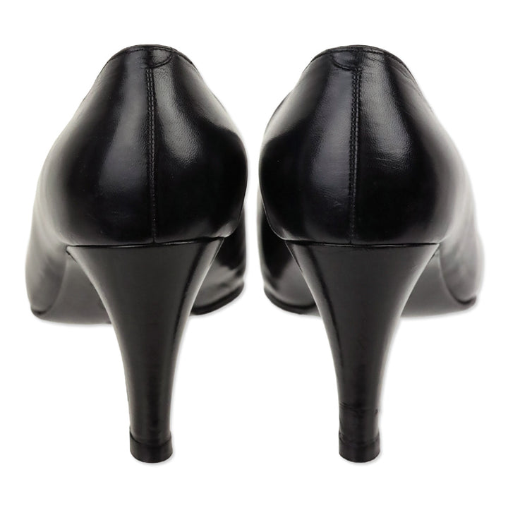 Chanel Black Lambskin Leather Glossy Cap Toe Pumps