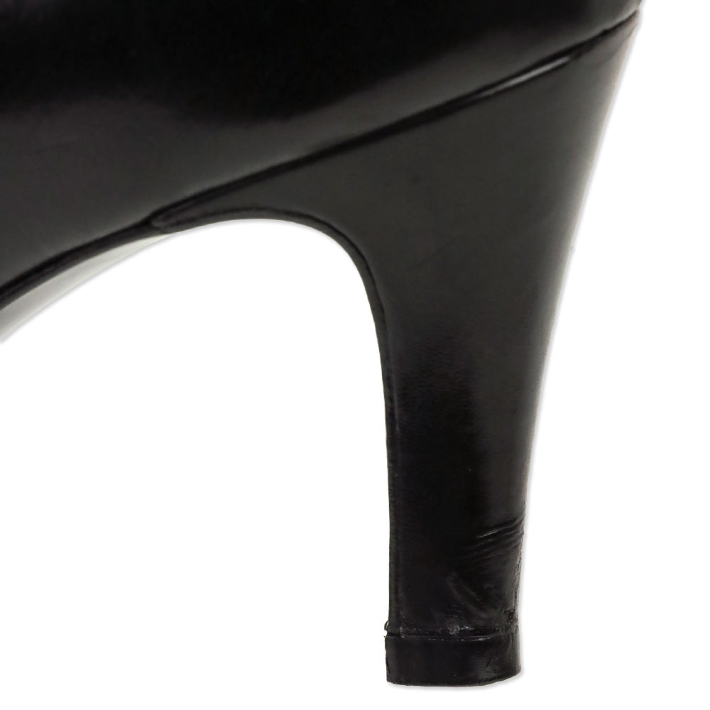 Chanel Black Lambskin Leather Glossy Cap Toe Pumps